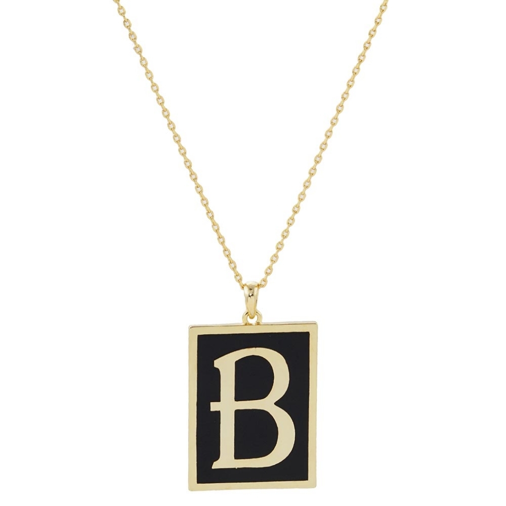 Black and Gold B Monogram Pendant Rectangle Frame Chain Necklace Initial Jewelry
